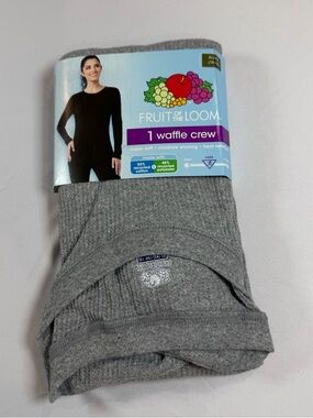 Fruit of the Loom Women's Gray Waffle Crew Neck Sweater Top X-Large